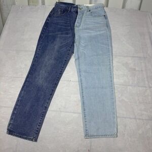 Y2K Blue Savvy Denim Womens Straight Jeans Blue Two-Tone High Rise Size 7/28 NWT